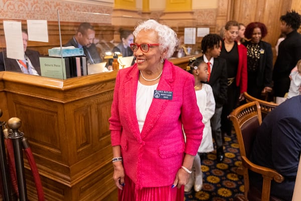 Retiring state Senate Minority Leader Gloria Butler, a Democrat from Stone Mountain, saw her pick for DeKalb County CEO, former Commissioner Larry Johnson, lose Tuesday to former Commissioner Lorraine Cochran-Johnson. Butler, however, was happy to see how well female candidates did in Tuesday's contests, with women set to lead five metro Atlanta county commissions. “Women are pushing, they’re pushing to take their seat at the table, and we’re taking our seats at the table, and I’m glad to see it,” said Butler, who was the first woman to lead either caucus in the Georgia Senate. (Arvin Temkar / arvin.temkar@ajc.com)