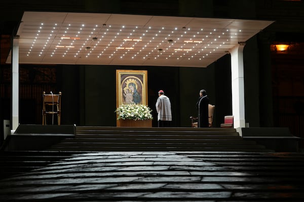 Cardinal Luis Antonio Tagle during a rosary prayer service held for the health of Pope Francis in St Peter's Square at The Vatican, Tuesday, Feb. 25, 2025. (AP Photo/Kirsty Wigglesworth)