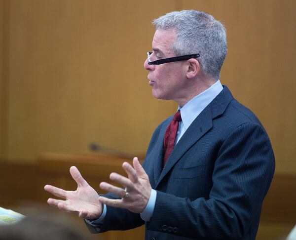 Attorney Brian Steel asks questions of witness Joe Rogers Jr. during Day 3 of their trial at the Fulton County Courthouse on April 5, 2018. STEVE SCHAEFER / SPECIAL TO THE AJC