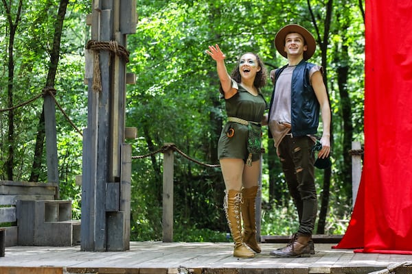 Alexandria Joy and Aaron Schilling star in “Peter Pan: A World Premiere Musical Pirate Adventure” at Serenbe Playhouse through Aug. 26. CONTRIBUTED BY BREEANNE CLOWDUS