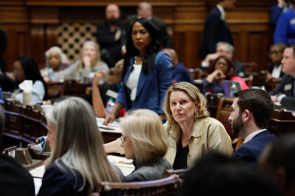 Speaker Pro Tempore Jan Jones R-Milton, cast her vote on the litigation overhaul bill last week. Rep. Tanya Miller (standing), D-Atlanta, opposed the bill.