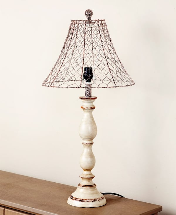 The Country Chicken Wire Touch Lamps come in black and ivory.