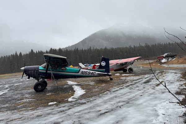 Small airplanes are shown Wednesday, March 5, 2025, at the airport in Girdwood, Alaska. (AP Photo/Mark Thiessen)