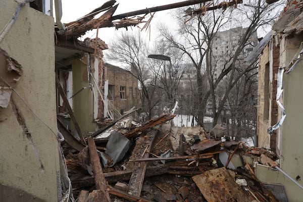 A view of a hospital damaged by a Russian strike, in Kharkiv, Ukraine, Saturday, March 1, 2025. (AP Photo/Andrii Marienko)