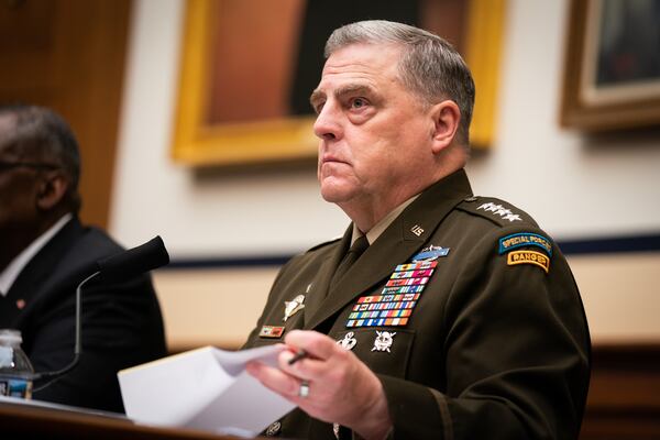 Gen. Mark Milley, chairman of the Joint Chiefs of Staff, participates in a hearing of the House Committee on Armed Services on Capitol Hill in Washington on Wednesday. 