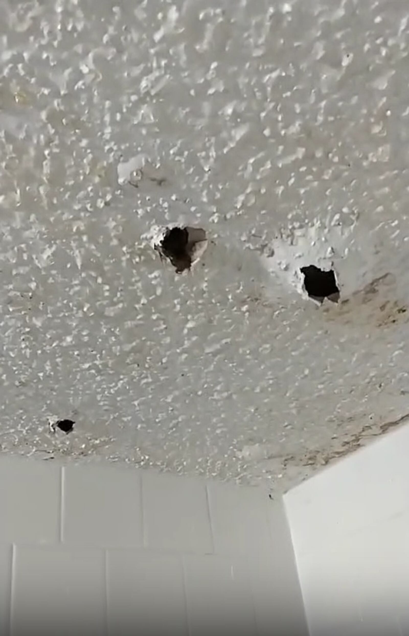 A water leak above a renter's bathroom ceiling at CIelo at 325 has created yawning holes.