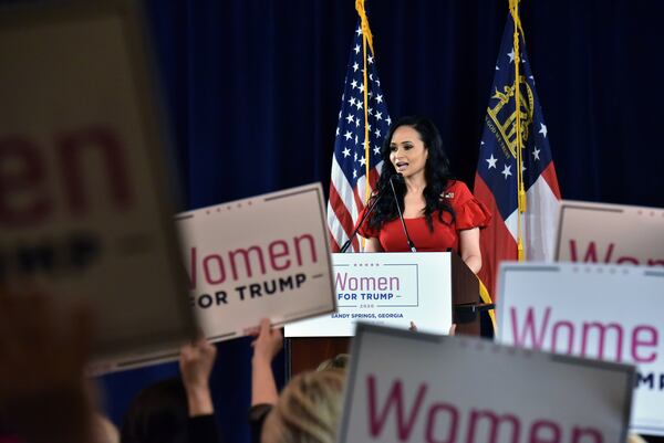 November 19, 2019 Sandy Springs - Senior Advisor Katrina Pierson delivers a keynote speech at Heritage Sandy Springs Museum and Park in Sandy Springs on Tuesday, November 19, 2019. The GOP hold an event in support of President Trump the day before Dems debate in Atlanta. Women for Trump hosted an 'Empower Hour' ahead of the Democrat debates to highlight the accomplishments of President Trumpâs administration and his commitment to empowering women and families. (Hyosub Shin / Hyosub.Shin@ajc.com)