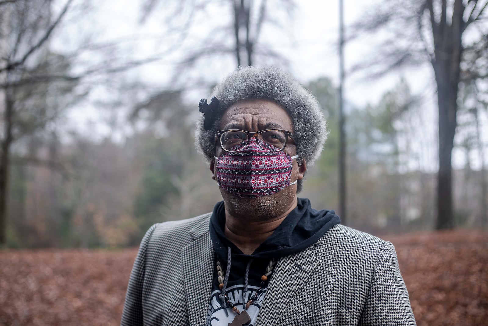 AJC reporter Ernie Suggs, the editor of the AJC Sepia Black History Month series, shows off his Afro in Dunwoody, Monday, Feb. 15, 2021. (Alyssa Pointer / Alyssa.Pointer@ajc.com)