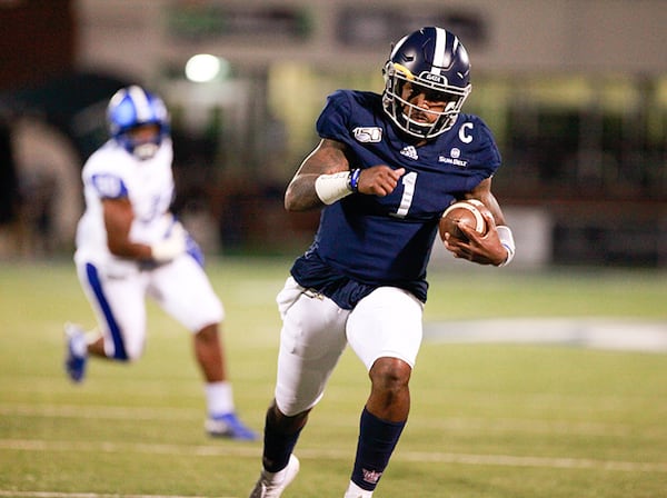 Georgia Southern quarterback Shai Werts runs for a touchdown in the first quarter against the Georgia State Panthers on Nov. 30.