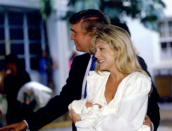 Oct. 14, 1993: Donald Trump and Marla Maples leave St. Mary's hospital Thursday afternoon with their new daughter, Tiffany Ariana Trump. Tiffany was born at the hospital Wednesday. (Lannis Waters/The Palm Beach Post)