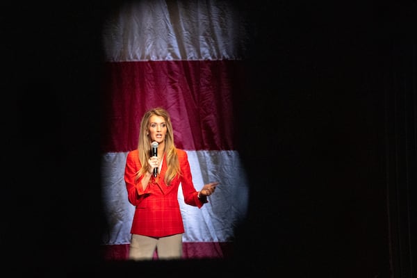 Former U.S. Senator Kelly Loeffler speaks at the Georgia GOP Convention at the Columbus Convention & Trade Center in Columbus on Friday, May 17, 2024. (Arvin Temkar / AJC)