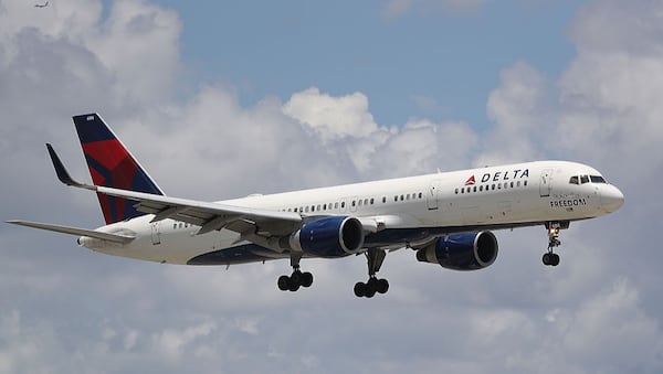 A Delta airlines plane is seen as it comes in for a landing.