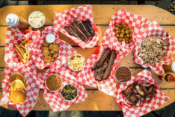 A full array of meats and sides at B’s Cracklin’ Barbecue in Riverside. CONTRIBUTED BY MIA YAKEL