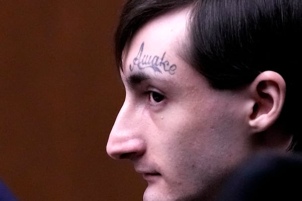 Robert E. Crimo III., watches the jury selection process during the first day of the trial of Robert E. Crimo III., at the Lake County Courthouse, Waukegan, Ill., Monday, Feb. 24, 2025. (AP Photo/Nam Y. Huh, Pool)