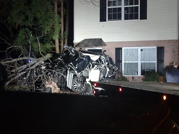 The police say Georgia football recruiter Chandler LeCroy was driving this Ford Expedition about 104 mph before crashing on Jan. 15. LeCroy and offensive lineman Devin Willock died in the crash. (Ceciley Pangburn / Contributed)