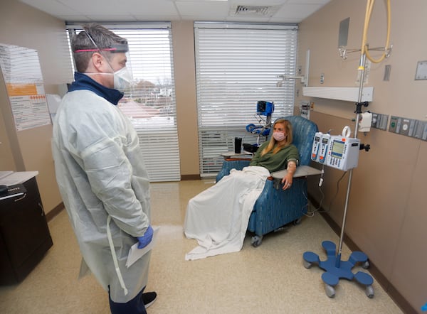 Sara Katherine Parks, a 24-year-old paramedic from Auburn, Ala, gets a monoclonal antibody treatment at Piedmont Healthcare. She is at high-risk because she is a Type 1 diabetic. (Contributed by Piedmont)