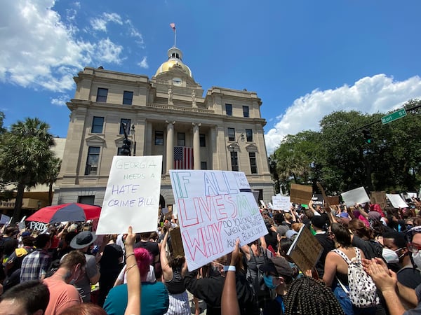 The crowd, which reportedly stretched to Johnson Square and beyond, made its way to Savannah’s City Hall, where participants heard from multiple speakers.