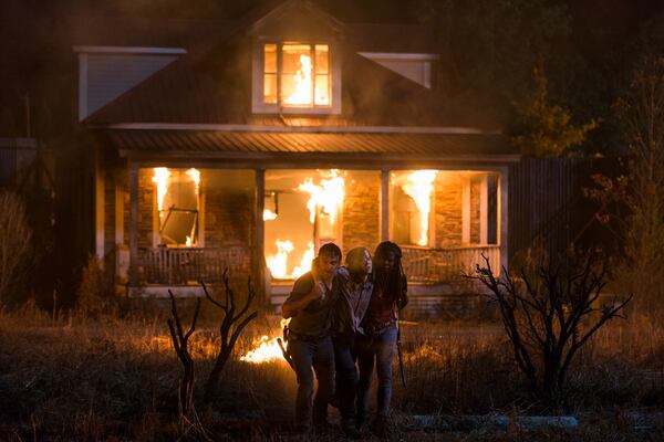  Andrew Lincoln as Rick Grimes, Chandler Riggs as Carl Grimes, Danai Gurira as Michonne - The Walking Dead _ Season 8, Episode 9 - Photo Credit: Gene Page/AMC