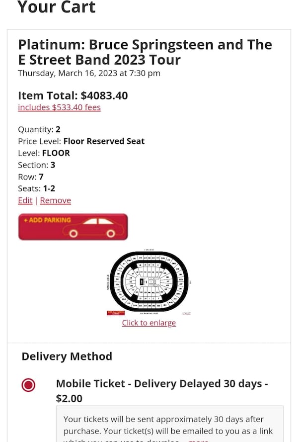 Sample platinum price for a seat for the Bruce Springsteen Philadelphia concert in 2023 that exceeded $4,000. CONTRIBUTED