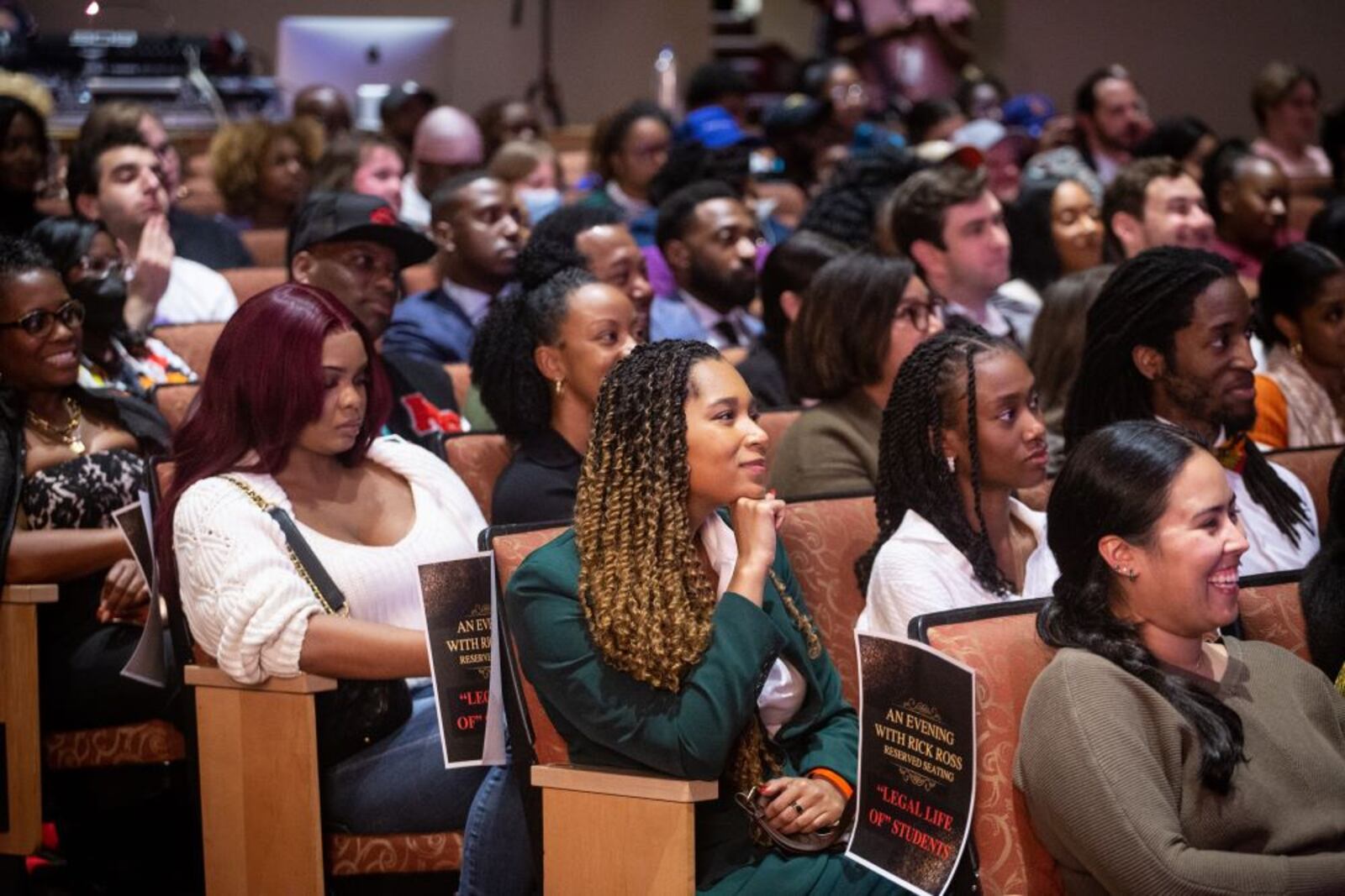 Audience attends live interview with rapper-entrepreneur Rick Ross at Rialto Center for the Arts in Atlanta on Nov. 7, 2023.