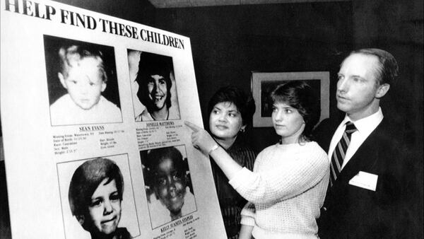 Jennifer Matthews, 16, points to a photo of her missing sister, Jonelle, as parents Gloria and Jim Matthews look on April 19, 1985, in New York. The missing Colorado girl’s remains were discovered Tuesday, July 23, 2019, in rural Weld County, Colo.