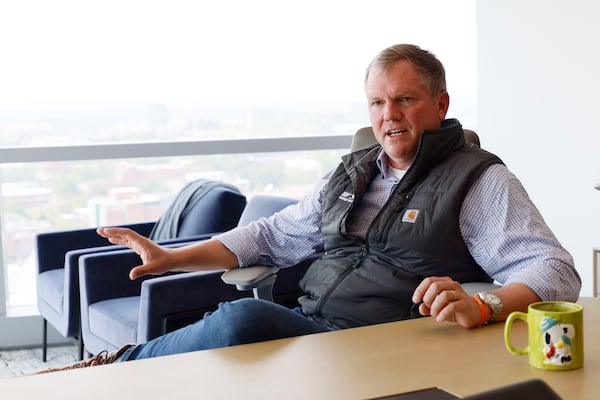 Norfolk Southern CEO Alan Shaw answers questions during an interview at the company's headquarters in Atlanta on Tuesday, April 4, 2023. (Miguel Martinez/AJC)