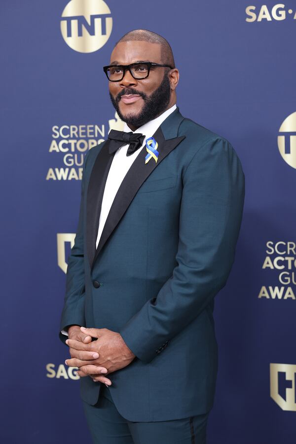 Tyler Perry arrives for the 28th Screen Actors Guild Awards at the Barker Hangar on Feb. 27, 2022, in Santa Monica, California. (Jay L. Clendenin/Los Angeles Times/TNS)