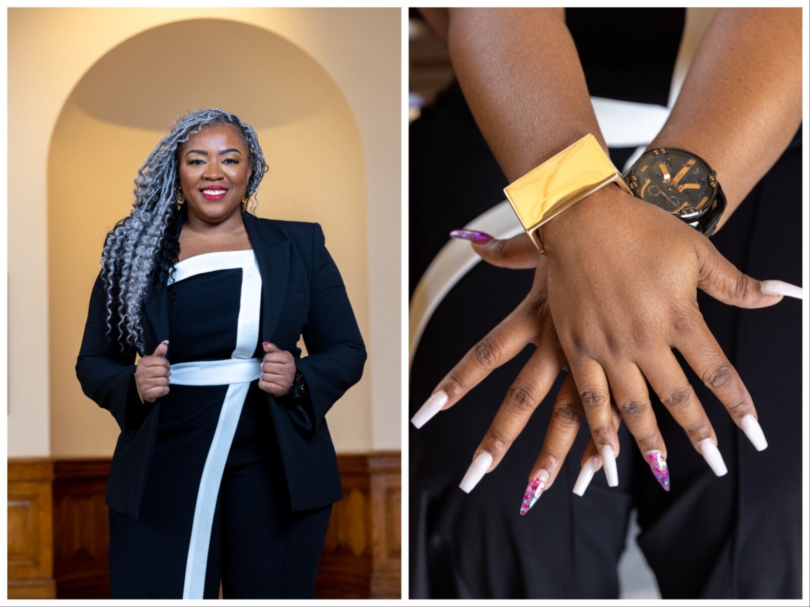 State Rep. Yasmin Neal, D-Jonesboro, said "it makes dressing fun" to wear Thom Brown. “Just because you’re in a professional setting, you don’t have to be boring, right?” she said. (Arvin Temkar / arvin.temkar@ajc.com)