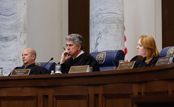 Georgia Supreme Court Justices hear oral arguments on Wednesday, April 17, 2024. (Natrice Miller/AJC)

