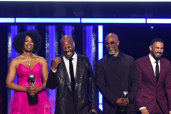 Kim Wayans, from left, Marlon Wayans, Damon Wayans Sr., and Damon Wayans Jr accept the NAACP hall of fame award during the 56th NAACP Image Awards on Saturday, Feb. 22, 2025, in Pasadena, Calif. (Photo by Richard Shotwell/Invision/AP)