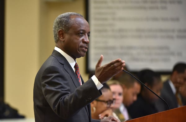 DeKalb County CEO Mike Thurmond speaks about SPLOST agenda before county commissioners during a commission meeting at the Maloof Auditorium in Decatur on Tuesday, September 26, 2017. HYOSUB SHIN / HSHIN@AJC.COM