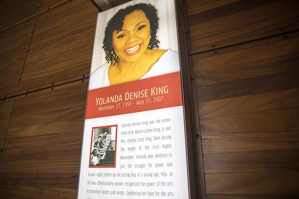 01/09/2020 — Atlanta, Georgia — A biography of Yolanda King is displayed in front of the Yolanda King Theater for the Performing Arts at the King Center in Atlanta’s Historic Sweet Auburn District, Thursday, January 9, 2020. (ALYSSA POINTER/ALYSSA.POINTER@AJC.COM)