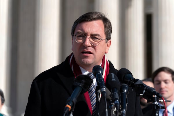 FILE - Tennessee Attorney General Jonathan Skrmetti talks to reporters outside of the Supreme Court, Wednesday, Dec. 4, 2024, in Washington. (AP Photo/Jose Luis Magana, File)