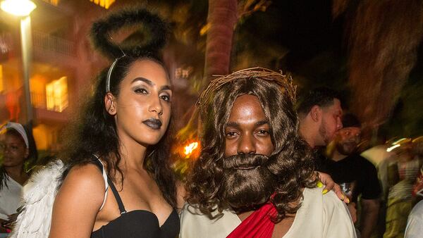 FAJARDO, PUERTO RICO - OCTOBER 31: Kendrick Lamar and girlfriend Whitney Alford celebrate Halloween at the Bacardi Triangle event on October 31, 2014 in Fajardo, Puerto Rico. The event saw 1,862 music fans take on one of the most mysterious forces of nature in a three day epic music adventure.   (Photo by Christopher Polk/Getty Images for BACARDI)