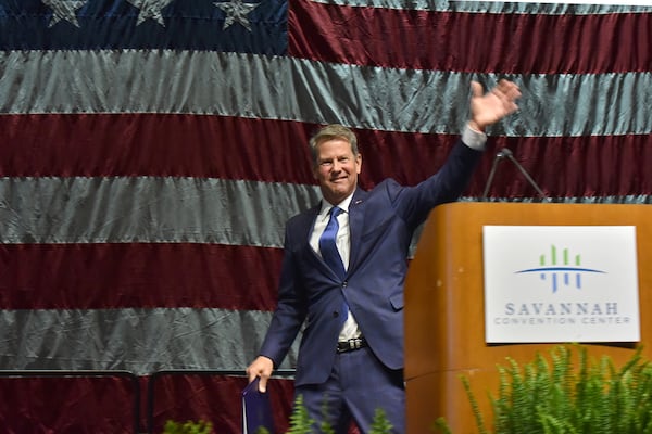 Gov. Brian Kemp speaks at the Georgia GOP convention. 