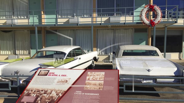 FILE - This March 13, 2017, file photo, shows a view of the former Lorraine Motel balcony where Martin Luther King Jr. was shot in 1968 in Memphis, Tenn. The former motel is now part of the National Civil Rights Museum. Travelers will find a variety of events and sites in Memphis and elsewhere honoring King's legacy on the 50th anniversary of his death.(AP Photo/Beth J. Harpaz, File)