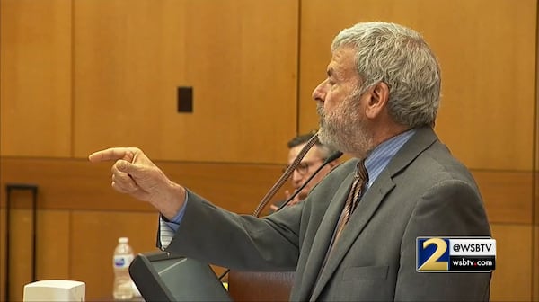 Defense attorney Don Samuel argues with Judge Robert McBurney over how he can examine witness Annie Anderson during the Tex McIver murder trial on April 12, 2018 at the Fulton County Courthouse. (Channel 2 Action News)