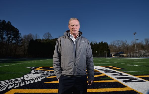 Portrait of Marist High School football coach Alan Chadwick on the school football field, where former Atlantan and Marist High School quarterback Sean McVay played. HYOSUB SHIN / HSHIN@AJC.COM