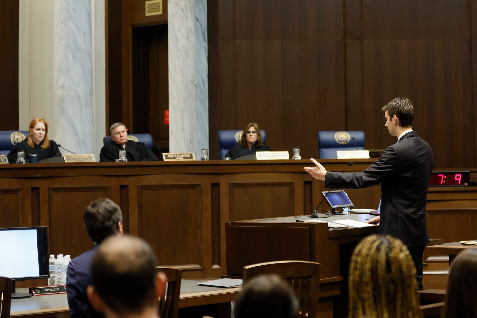 Solicitor General Stephen Petrany spoke during the oral arguments for the challenge to the Georgia abortion law at the state Supreme Court in March.