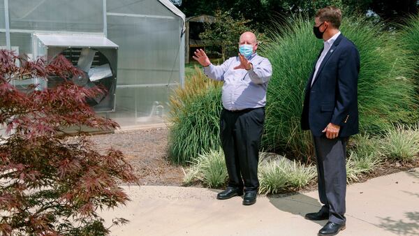 North Georgia Technical College President Mark Ivester gives Technical College System of Georgia Commissioner Greg Dozier a tour of the campus on July 31, 2020. PHOTO CONTRIBUTED.