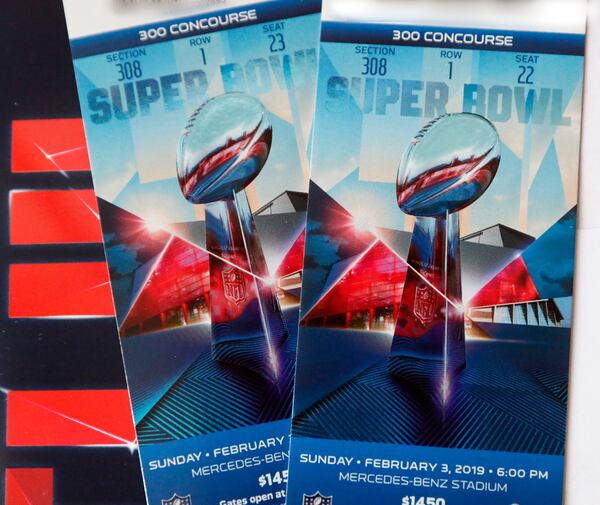 Tickets to next month’s Super Bowl LIII in Atlanta. Bob Andres, bandres@ajc.com