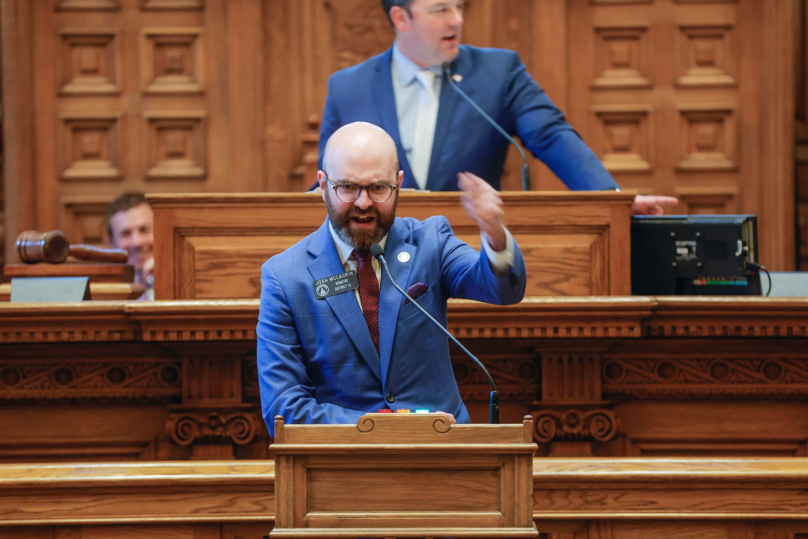 Sen. Josh McLaurin (D-Sandy Springs) makes a motion to adjourn early on Sine Die at the State Capitol on Wednesday, March 29, 2023. McLaurin plans to reintroduce a bill next legislative session to ban booting in Georgia. (Natrice Miller/ natrice.miller@ajc.com)