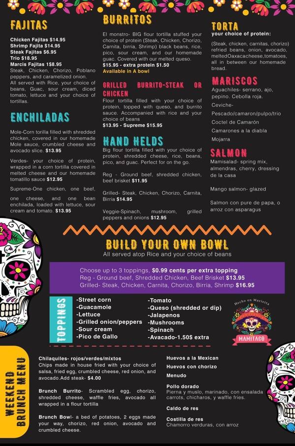 MamiTaco menu