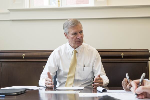 08/20/2018 — Atlanta, Georgia — Georgia Institute of Technology President Bud Peterson talks about the recent ethical changes Georgia Tech is undergoing in his office on the university’s campus in Atlanta, Monday, August 20, 2018. (ALYSSA POINTER/ALYSSA.POINTER@AJC.COM)