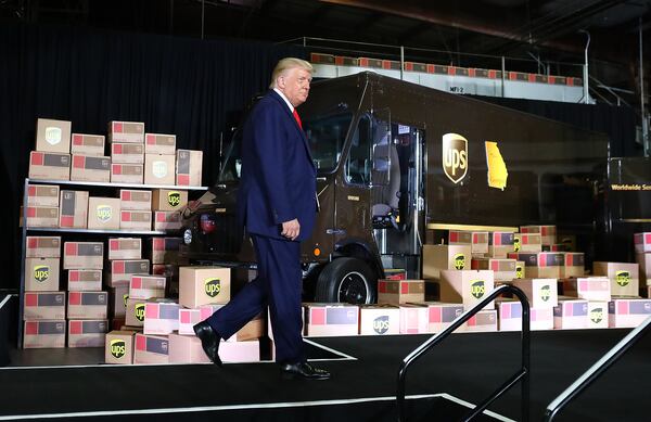 President Donald Trump spoke to UPS employees and Repubican elected officials during his visit to the UPS Hapeville hub at Hartsfield-Jackson International Airport.  Curtis Compton ccompton@ajc.com