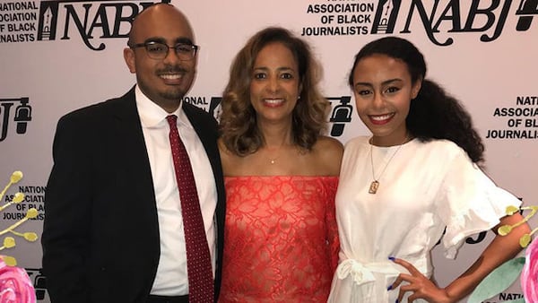 Christopher Edwards Jr.,  Marsha Edwards and Erin Edwards at a National Association of Black Journalist convention. Christopher Jr. and Erin were both members of the organization and their mom often joined them at events. 