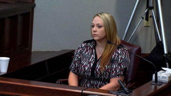  Leanna Taylor, the ex-wife of Justin Ross Harris, returns to the stand for her cross examination during Harris' murder trial at the Glynn County Courthouse in Brunswick, Ga., on Tuesday, Nov. 1, 2016. (screen capture via WSB-TV) WSB-TV