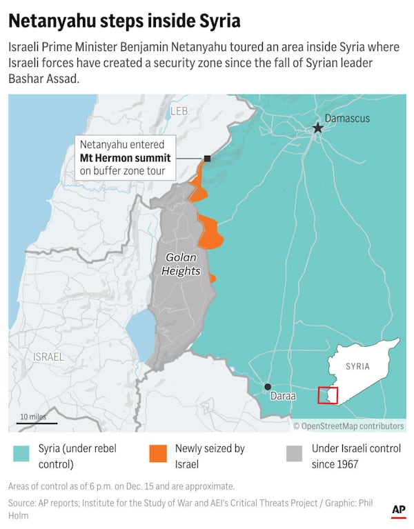 Israel's leader visited a buffer zone Israeli forces have established amid Syria's political upheaval. (AP Digital Embed)