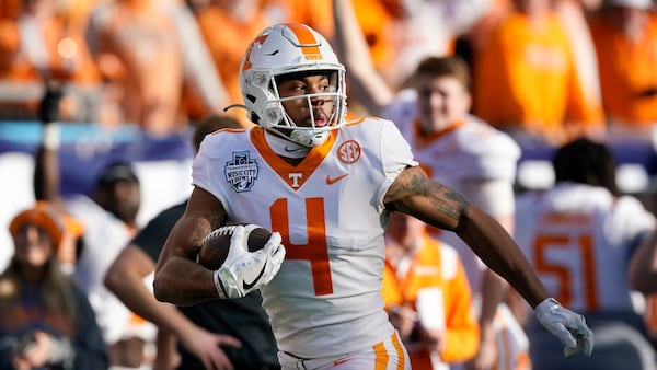 Tennessee wide receiver Cedric Tillman plays against Purdue in the Music City Bowl NCAA college football game Thursday, Dec. 30, 2021, in Memphis, Tenn. (AP Photo/Mark Humphrey)