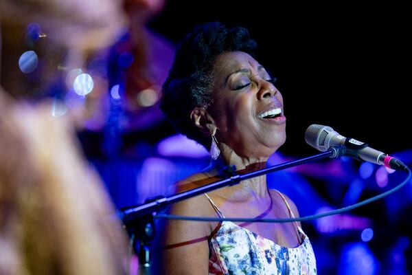 Singer and pianist Oleta Adams performs on stage. The Stockbridge Amphitheater was host to the Karen Briggs Contempo Orchestra on Saturday, July 6, 2024. (Ben Hendren for the Atlanta Journal-Constitution)